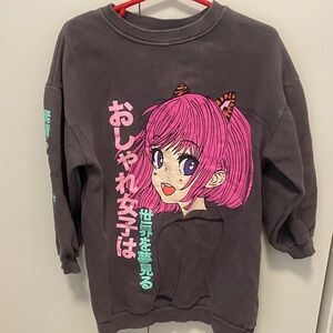 Zara Charcoal Crewneck with Pink Anime Girl Graphic